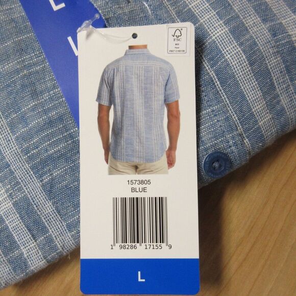 WEATHERPROOF VINTAGE Blue Stripe Linen Blend Shirt Mens L Woven Short Sleeve NWT - Picture 4 of 7